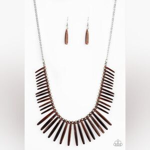 Paparazzi Out Of My Element Brown Necklace and Earring Set